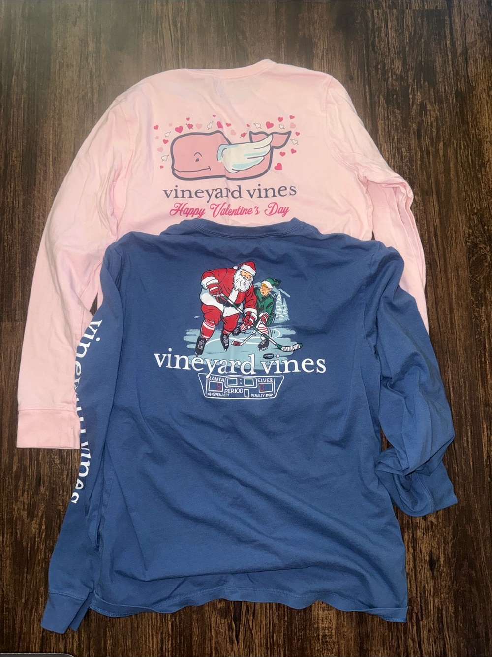 2 Vineyard Vines Long Sleeve Tees - Pink & Blue Holiday Graphics